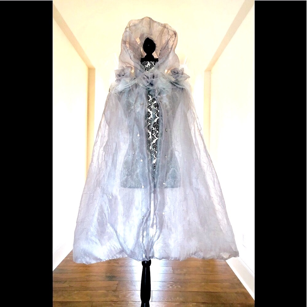 Cape iridescent sheer hooded Balloon cape Silver size S-M & Petites